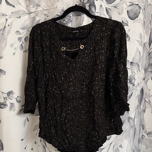 torrid Black Metallic Knit Top with Gold Chain Detail